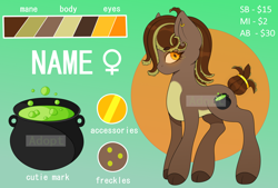 Size: 2950x2000 | Tagged: safe, artist:munrei, imported from derpibooru, oc, original species, pony, adoptable, auction, auction open, bubble, cauldron, cutie mark, female, freckles, golden eyes, jewelry, mare, tentacles