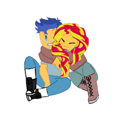 Size: 488x511 | Tagged: safe, artist:decokenite, imported from derpibooru, flash sentry, sunset shimmer, human, equestria girls, base used, boots, clothes, eyes closed, female, flashimmer, hug, hug from behind, looking at someone, male, photo, shipping, shirt, shoes, simple background, straight, sweater, t-shirt, transparent background