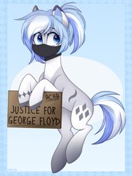 Size: 828x1100 | Tagged: safe, artist:higgly-chan, imported from derpibooru, oc, oc only, earth pony, pony, acab, black lives matter, commission, face mask, female, george floyd, mare, mask, politics, sign