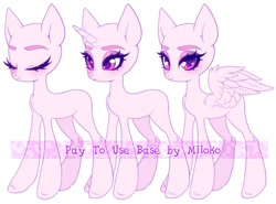 Size: 1024x756 | Tagged: safe, artist:miioko, imported from derpibooru, oc, oc only, earth pony, pegasus, pony, unicorn, base, deviantart watermark, earth pony oc, eyelashes, eyes closed, horn, obtrusive watermark, pegasus oc, simple background, unicorn oc, watermark, white background, wings
