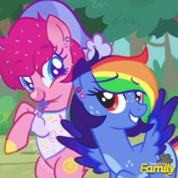 Size: 376x376 | Tagged: safe, artist:moonlightdisney5, imported from derpibooru, oc, oc:hush puppy, earth pony, pegasus, bipedal, bisexual, bisexual pride flag, chubby, clowncore, eyebrows, fluffy, fluffy butt, food, freckles, genderfluid, genderfluid pride flag, kidcore, kinsona, mullet, multicolored hair, pansexual, pansexual pride flag, pride, pride flag, rainbow hair, scenecore, sprinkles, tongue out