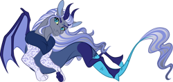 Size: 1024x482 | Tagged: safe, artist:lisianthus, imported from derpibooru, oc, oc only, oc:dama da noite, draconequus, draconequus oc, female, horns, interspecies offspring, offspring, parent:discord, parent:starlight glimmer, parents:starcord, paws, simple background, transparent background, underpaw