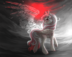 Size: 3896x3067 | Tagged: safe, artist:zzruo, imported from derpibooru, oc, oc only, oc:glittering silver, pegasus, blood moon, female, mirror, moon, smiling
