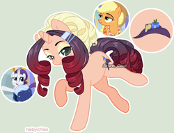 Size: 3014x2298 | Tagged: safe, artist:stormcloud-yt, imported from derpibooru, applejack, rarity, oc, earth pony, pony, unicorn, base used, eyelashes, hat, magical lesbian spawn, offspring, older, older applejack, older rarity, parent:applejack, parent:rarity, parents:rarijack, raised hoof, screencap reference, simple background