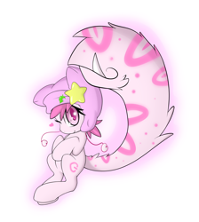 Size: 2318x2587 | Tagged: safe, artist:rolo, imported from derpibooru, oc, oc only, oc:mochi, monster pony, original species, big tail, female, floating heart, heart, looking at you, mare, one eye closed, simple background, smiling, solo, tail, tailmouth, tailmouth pony, white background, wink, winking at you