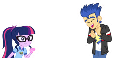 Size: 1280x619 | Tagged: safe, artist:diana173076, imported from derpibooru, flash sentry, sci-twi, twilight sparkle, human, equestria girls, female, flashlight, male, sciflash, shipping, simple background, straight, white background