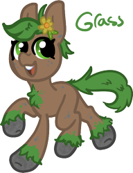 Size: 529x688 | Tagged: safe, artist:nootaz, imported from derpibooru, oc, oc only, earth pony, pony, digital art, earth pony oc, eyes open, flower, flower in hair, grass, happy, simple background, smiling, solo, teeth, transparent background