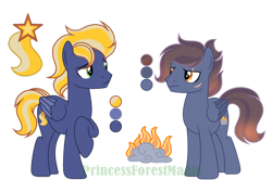 Size: 1280x852 | Tagged: safe, artist:picturewithsound, imported from derpibooru, oc, oc only, oc:dark flame cloud, oc:star streak, pegasus, pony, brothers, duo, male, offspring, parent:soarin', parent:spitfire, parents:soarinfire, siblings, simple background, stallion, transparent background