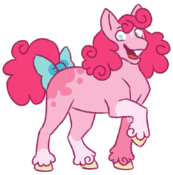 Size: 533x537 | Tagged: safe, artist:googaoo, imported from derpibooru, pinkie pie, earth pony, pony, alternate design, bow, coat markings, female, looking at you, mare, missing cutie mark, open mouth, raised hoof, simple background, socks (coat markings), solo, tail, tail bow, transparent background, unshorn fetlocks