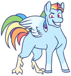 Size: 540x576 | Tagged: safe, artist:googaoo, imported from derpibooru, rainbow dash, hippogriff, alternate design, female, grin, hippogriffied, looking at you, missing cutie mark, simple background, smiling, smiling at you, solo, species swap, spread wings, transparent background, wings