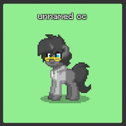 Size: 815x814 | Tagged: safe, imported from derpibooru, oc, oc only, unnamed oc, pony, unicorn, pony town, clothes, full body, glasses, green background, horn, pixel art, shadow, simple background, smiling, solo, standing, tail, unicorn oc