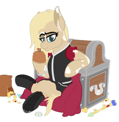 Size: 3906x3996 | Tagged: safe, alternate version, artist:justapone, imported from derpibooru, oc, oc only, oc:dahlia, earth pony, pony, boots, cheek fluff, chest, clothes, colored lineart, dress, ear fluff, earth pony oc, female, gold, gold coins, high res, lineart, looking at you, mare, pillow, pouch, scepter, shoes, simple background, sitting, smiling, smiling at you, solo, spots, transparent background