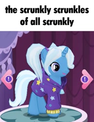 Size: 421x542 | Tagged: safe, imported from derpibooru, trixie, alternate hairstyle, babysitter trixie, clothes, hoodie, meme