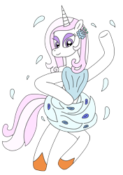 Size: 2145x3046 | Tagged: safe, artist:supahdonarudo, imported from derpibooru, fleur-de-lis, unicorn, ballerina, clothes, crossover, feather, flower, flower in hair, kirby (series), kirby and the forgotten land, name pun, simple background, skirt, transparent background