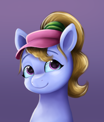 Size: 718x842 | Tagged: safe, artist:malarkey, imported from derpibooru, pegasus, pony, bust, female, fifi (g5), g5, looking at you, mare, my little pony: tell your tale, ponytail, smiling, solo, visor