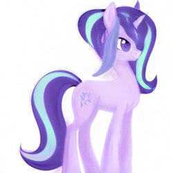 Size: 512x512 | Tagged: safe, imported from derpibooru, prompter:aerial, starlight glimmer, pony, unicorn, ai content, ai generated, alternate cutie mark, alternate hairstyle, female, mare, simple background, solo, white background