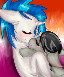 Size: 2000x2416 | Tagged: safe, artist:lastaimin, artist:liratn, imported from derpibooru, dj pon-3, octavia melody, vinyl scratch, earth pony, pony, unicorn, base used, blushing, cute, duo, eyes closed, female, grin, heart, hug, lesbian, lesbian pride flag, mare, pride, pride flag, scratchtavia, shipping, smiling, tavibetes, vinylbetes