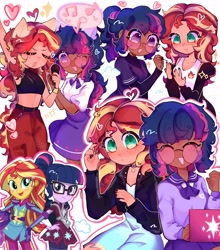 Size: 2530x2873 | Tagged: safe, artist:error_707lol, imported from derpibooru, sci-twi, sunset shimmer, twilight sparkle, human, equestria girls, friendship games, dark skin, eyes closed, female, fingernails, glasses, heart, lesbian, microphone, music notes, round glasses, scitwishimmer, screencap reference, shipping, singing, smiling, sunsetsparkle