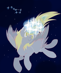 Size: 854x1024 | Tagged: safe, artist:clair, edit, editor:horsesplease, imported from derpibooru, derpy hooves, angel pony, pegasus, pony, angel, constellation, crown, crown of stars, female, heaven, jewelry, night, regalia, space, stars