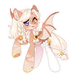 Size: 1600x1600 | Tagged: safe, artist:miioko, imported from derpibooru, oc, oc only, bat pony, pony, bat pony oc, bat wings, braid, clothes, colored hooves, ear fluff, eyelashes, female, mare, raised hoof, simple background, socks, solo, transparent background, wings