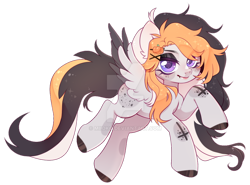 Size: 1024x758 | Tagged: safe, artist:miioko, imported from derpibooru, oc, oc only, pegasus, pony, colored hooves, deviantart watermark, ear fluff, eyelashes, female, mare, obtrusive watermark, pegasus oc, raised hoof, simple background, smiling, solo, transparent background, watermark, wings