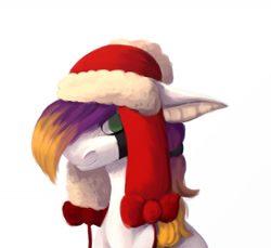 Size: 1280x1175 | Tagged: safe, artist:meggychocolatka, imported from derpibooru, oc, oc only, pony, bust, christmas, female, hat, holiday, mare, santa hat, simple background, solo, white background