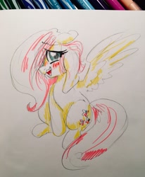 Size: 1055x1280 | Tagged: safe, artist:kluzart, imported from derpibooru, fluttershy, pony, solo, traditional art