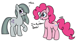 Size: 1641x911 | Tagged: safe, artist:mark_ml, imported from ponybooru, marble pie, pinkie pie, earth pony, pony, dialogue, female, mare, pie sisters, siblings, simple background, sisters