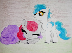Size: 3039x2253 | Tagged: safe, artist:averkoswolf, derpibooru exclusive, imported from derpibooru, oc, pegasus, pony, were-pony, blanket, colored pencil drawing, female, mare, traditional art