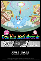 Size: 2700x4000 | Tagged: safe, artist:flamingo1986, imported from derpibooru, pinkie pie, rainbow dash, twilight sparkle, earth pony, pegasus, pony, unicorn, double rainboom, 2012, animatic, brony history, female, golden oaks library, high res, mare, meme, my little pony logo, nostalgia, ponyville, poster, promotional art, rainbow trail, sonic rainboom, trollface, unicorn twilight, wings