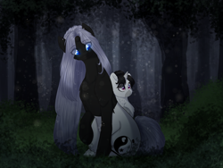 Size: 1600x1200 | Tagged: safe, artist:purplegrim40, imported from derpibooru, oc, oc only, earth pony, pony, unicorn, duo, earth pony oc, female, forest, horn, mare, outdoors, unicorn oc