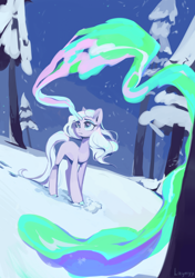 Size: 1920x2724 | Tagged: safe, artist:laymy, imported from derpibooru, oc, oc only, pony, unicorn, forest, magic, snow, solo, tree