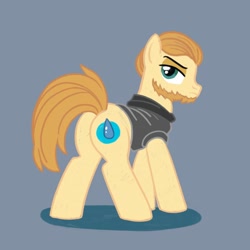 Size: 2000x2000 | Tagged: safe, artist:mediocremare, imported from derpibooru, oc, earth pony, pony, beard, clothes, facial hair, gray background, jacket, looking back, male, ponified, simple background, solo, stallion