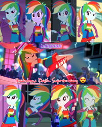 Size: 1920x2400 | Tagged: safe, edit, edited screencap, editor:itsmgh1203, imported from derpibooru, screencap, applejack, aqua blossom, blueberry cake, cloudy kicks, golden hazel, heath burns, indigo wreath, mystery mint, nolan north, rainbow dash, rarity, rose heart, scribble dee, teddy t. touchdown, a photo booth story, eqg summertime shorts, equestria girls, equestria girls (movie), make up shake up, raise this roof, ^^, armpits, balloon, belt, boots, breakdancing, breasts, canterlot high, clothes, cowboy hat, cute, cutie mark, cutie mark on clothes, dance floor, dancing, dashabetes, devil horn (gesture), eyes closed, faic, fall formal outfits, female, fingerless gloves, gloves, hat, male, night, offscreen character, rainbow dash is best facemaker, sexy, shoes, skirt, sleeveless, smiling, smirk, smug, smugdash, solo focus, speaker, text