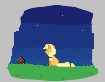 Size: 105x82 | Tagged: safe, applejack, earth pony, pony, aggie.io, female, lowres, mare, night, pixel art, simple background, sitting, stars