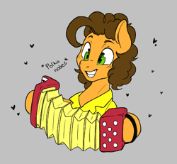 Size: 435x402 | Tagged: safe, cheese sandwich, earth pony, pony, accordion, aggie.io, clothes, male, music, musical instrument, simple background, smiling, stallion