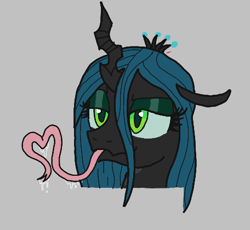 Size: 456x420 | Tagged: safe, queen chrysalis, changeling, aggie.io, female, heart, long tongue, mare, simple background, smiling, tongue out