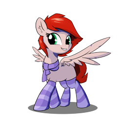 Size: 4096x4096 | Tagged: safe, artist:wenni, oc, oc only, oc:scarlet, pegasus, pony, clothes, female, mare, scarf, smiling, socks, spread wings, wings