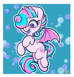 Size: 1512x1575 | Tagged: safe, artist:lou, oc, oc only, bat pony, pony, female, mare, simple background, smiling, spread wings, tongue out, wings
