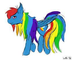 Size: 1104x919 | Tagged: safe, artist:lefi32, imported from derpibooru, rainbow dash, pegasus, colored sketch, simple background, sketch, solo, walking, white background, wings