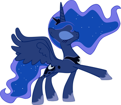 Size: 2638x2274 | Tagged: safe, artist:kysss90, imported from derpibooru, princess luna, alicorn, pony, .psd available, eyes closed, female, high res, mare, raised hoof, side view, simple background, smiling, solo, spread wings, transparent background, vector, wings