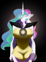 Size: 2220x2980 | Tagged: safe, artist:diamondgreenanimat0, imported from derpibooru, princess celestia, human, 2022, big breasts, breasts, busty princess celestia, clothes, curvy, dress, eye mist, female, halfbody, hands behind back, hips, horn, horned humanization, hourglass figure, humanized, looking at you, pony coloring, pose, seductive look, solo, white eyes