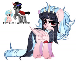 Size: 1280x1032 | Tagged: safe, artist:kawaiighetto, imported from derpibooru, cozy glow, king sombra, pegasus, pony, unicorn, bat wings, eye clipping through hair, fangs, fusion, tongue out, watermark, wings