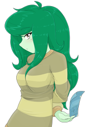 Size: 1539x2245 | Tagged: safe, artist:batipin, imported from derpibooru, wallflower blush, human, equestria girls, arm behind back, breasts, busty wallflower blush, female, hair over one eye, looking at you, simple background, solo, ticket, transparent background