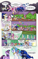 Size: 4400x6800 | Tagged: safe, artist:lytlethelemur, artist:starponys87, idw, imported from derpibooru, apple bloom, applejack, big macintosh, bon bon, derpy hooves, fancypants, fluttershy, lyra heartstrings, minuette, nurse redheart, pinkie pie, prince blueblood, princess cadance, princess celestia, princess luna, rainbow dash, rarity, scootaloo, shining armor, spike, sweetie belle, sweetie drops, twilight sparkle, zecora, alicorn, dragon, earth pony, pegasus, pony, unicorn, zebra, the return of queen chrysalis, spoiler:comic03, spoiler:comic04, alicorn triarchy, alternate ending, butt, comic, crown, crying, cutie mark crusaders, dragons riding ponies, female, filly, foal, glowing, glowing horn, hoof shoes, horn, jewelry, male, mane seven, mane six, mare, parody, plot, regalia, riding, royal guard, royal sisters, sad, siblings, sisters, speech bubble, spike riding celestia, stallion, tears of pain, teary eyes, unicorn twilight