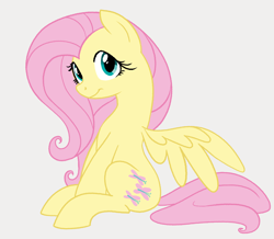 Size: 1008x880 | Tagged: safe, artist:dotkwa, imported from derpibooru, fluttershy, pegasus, pony, colored, cute, female, flat colors, gray background, long neck, mare, shyabetes, simple background, sitting, smiling, solo