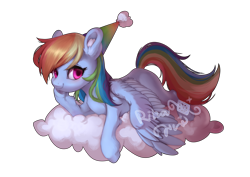 Size: 4960x3507 | Tagged: safe, alternate version, artist:rikadiane, imported from derpibooru, rainbow dash, pegasus, pony, absurd resolution, cloud, simple background, solo, transparent background