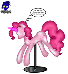 Size: 3840x4154 | Tagged: safe, artist:damlanil, imported from derpibooru, pinkie pie, earth pony, pony, bondage, clothes, collar, comic, crystal horn, encasement, fake horn, female, horn, i have no mouth and i must scream, inanimate tf, latex, link in description, magic, magic aura, mannequin, mannequin tf, mare, no mouth, objectification, pedestal, petrification, ponyquin, rubber, shiny, show accurate, simple background, solo, speech bubble, text, transformation, transparent background, vector