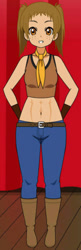 Size: 405x1257 | Tagged: safe, imported from derpibooru, winona, human, belly button, belt, boots, clothes, cowboy boots, gloves, high heel boots, humanized, jeans, kisekae, midriff, necktie, pants, shirt, shoes, solo