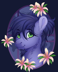 Size: 2080x2570 | Tagged: safe, artist:roselord, imported from derpibooru, oc, oc only, pony, bust, chest fluff, commission, ear fluff, finished commission, flower, portrait, solo, ych result, your character here